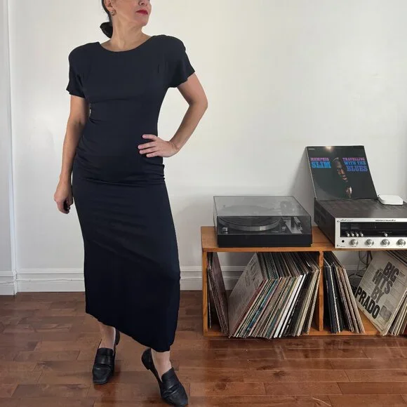 Vintage Black Back Bow Midi Cocktail Dress - Size XS/S - Picture 11 of 11